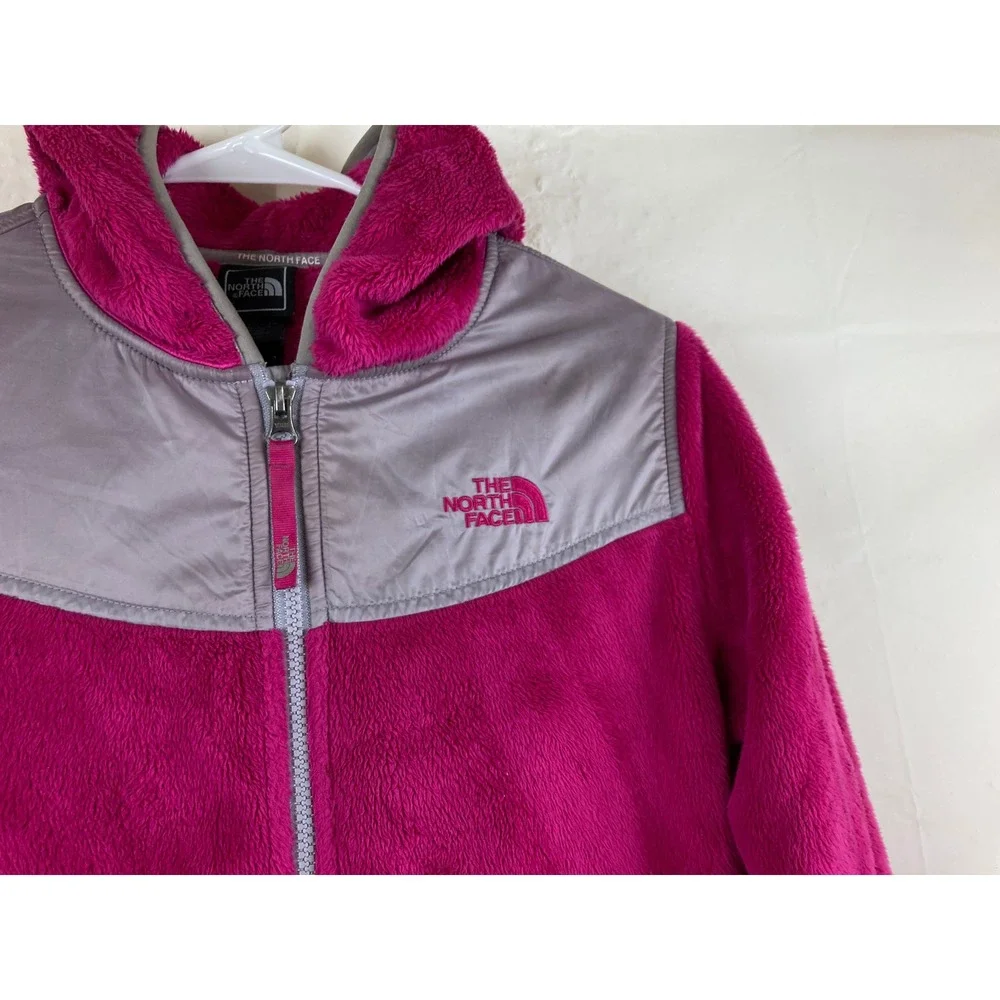 The North Face Fleece Jacket Girls L14/16 Pink Full Zip Hooded Denali School